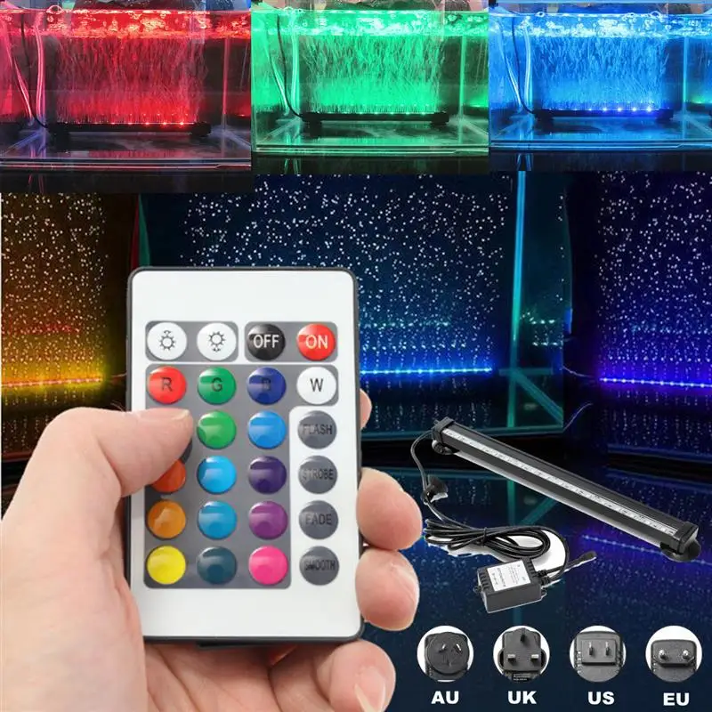 IP68 RGB светодио дный световая лампочка трубки 12/26/32/46 см удаленного Управление рыбы в аквариуме лампы 18 SMD воздушный пузырь света полосы