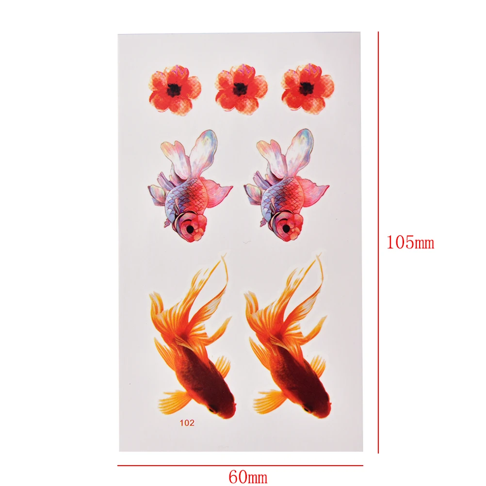 

105x60mm 3D Rose Gold Fish Goldfish Flower Girl Tatto Stickers Flash Tatoo Fake Tattoo Waterproof Temporary Tattoo