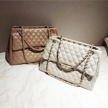 

50pcs/lot Fashion Women Large Handbag Quilted Chain Shoulder Bag Ladies Luxury PU Leather Handbag Plaid Casual Tote