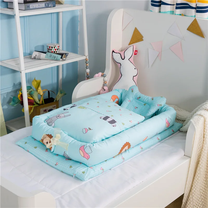  Portable Baby Crib With Quilt Infant Toddler Cradle Cot For Newborn Nursery Travel Folding Baby Nes