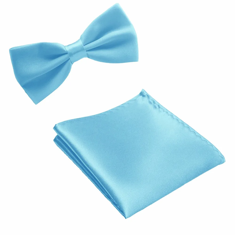HOOYI Новинка Бабочка сплошной цвет галстук набор карманные квадратные галстуки-бабочки для мужчин Подарочный платок Свадебный галстук-бабочка - Цвет: Светло-голубой