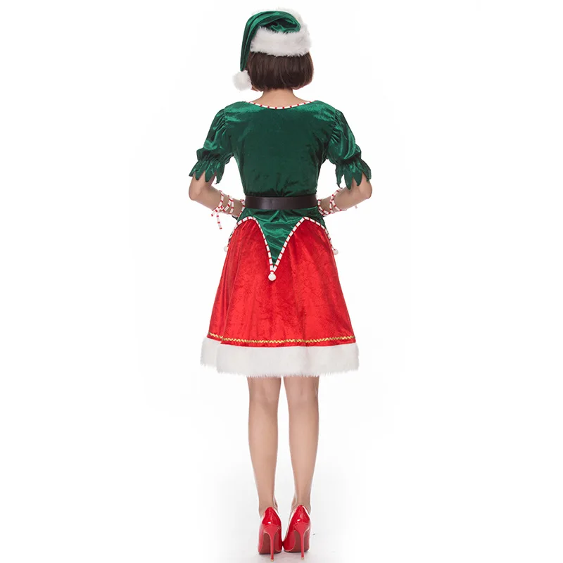 Бархатные красные и зеленые рождественские костюмы эльфов, костюм для косплея для женщин, для рождественской вечеринки, косплей размера плюс