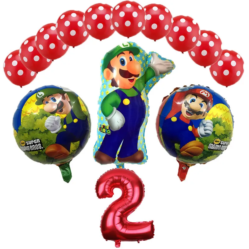 

New 14 pcs Super Mario Balloons 32 inch Blue Red Number Balloons Latex Boy Girl Birthday Party Mario Bros Mylar balloon Decor