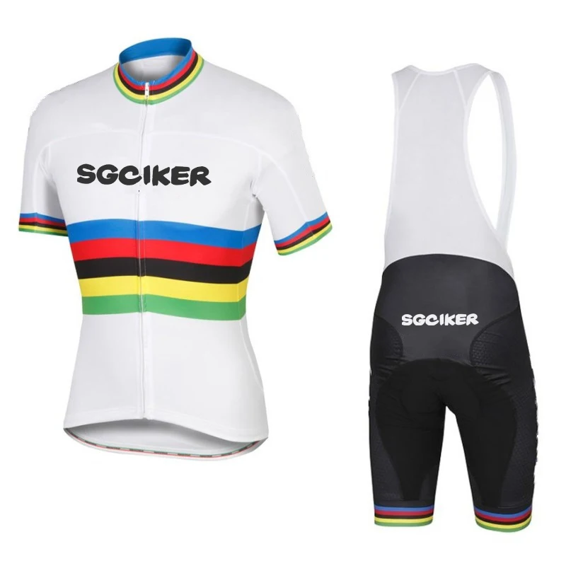 

SGCIKER lightweight champion honor rainbow cycling jersey sets summer mens short sleeve race bicycle cloth MTB Ropa Ciclismo