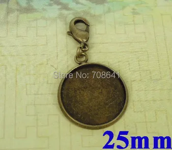 

25mm Vintage Antique bronze Circle Edge Bezel tray w/ Lobster Clasps Pendant Setting Blank Cameo CABs Jewelry Making Wholesale