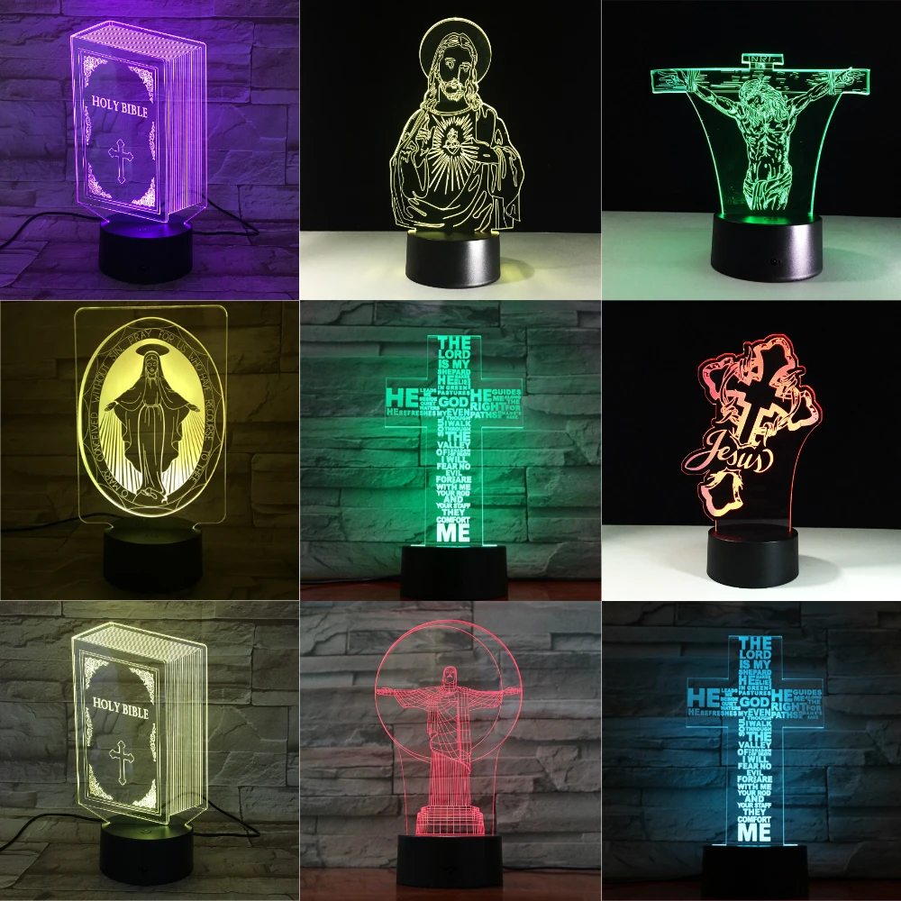 Generic Jesus Christ Cross USB 3D LED Night Light Gifts Desk Table Lamp Bedroom The Lord Is My