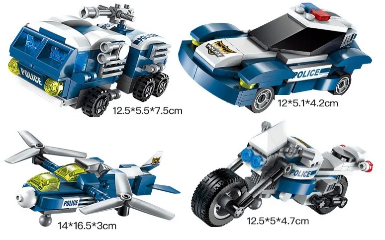 Преобразование полицейский автомобиль строительный кирпич 6in1 приятно удивлены подарок детский уголок производств робот