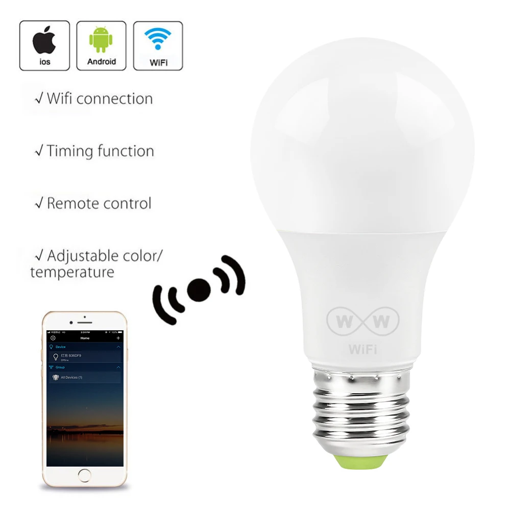 1/3 Smart WiFi LED Light Bulb 6.5W Single / Two-color RGB Magic Light Bulb E27 Wake-up Light Compatible with Alexa Google Home