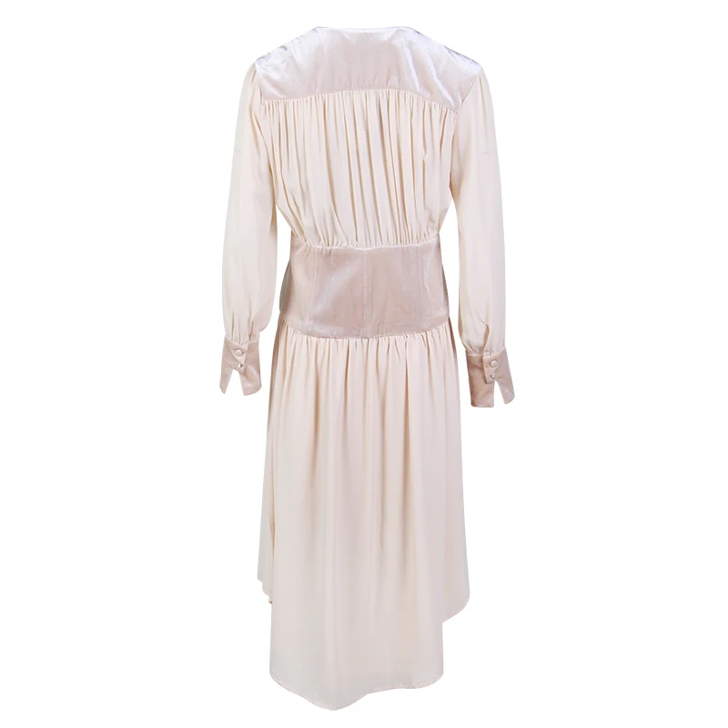 TWOTWINSTYLE шифоновое платье женское с длинным рукавом V образным вырезом туника высокая талия миди рубашка платья для женщин осень корейская мода