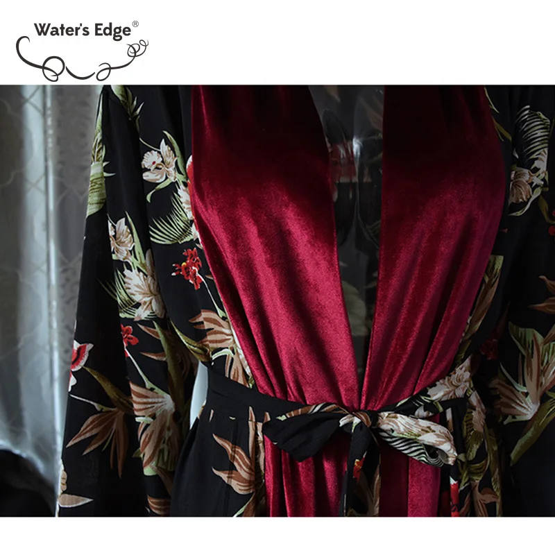 Water's Edge 5xl Plus Size Women Long Robe Dress Long Sleeve Gold Velvet Sashes Autumn Casual Big Clothes Dresses