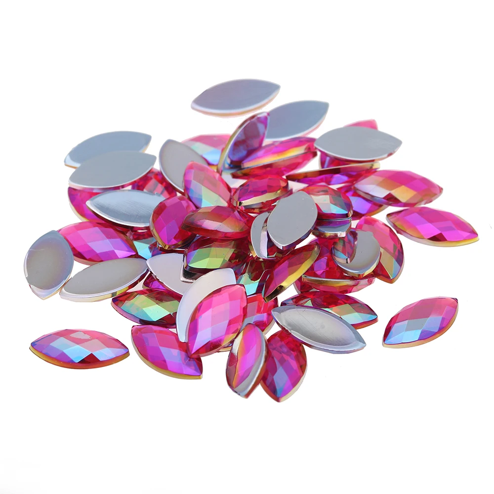 

Acrylic Rhinestones 6x12mm 50pcs Flatback Marquise Earth Facets AB colors Acrylic Strass High Shine Decorations