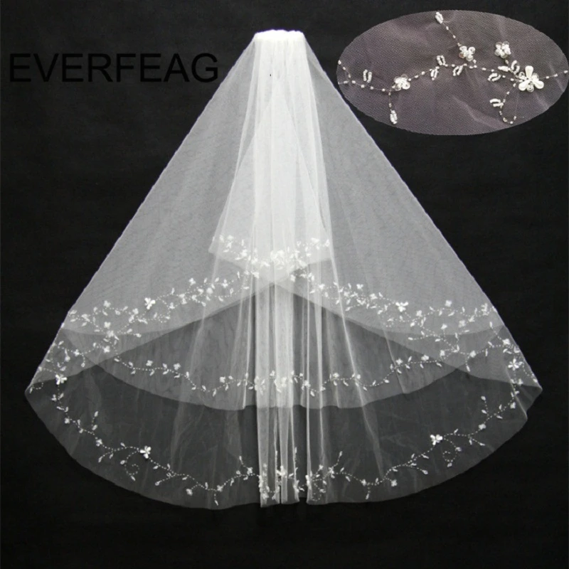 

2019 Luxury Crystal Beaded Short Wedding Veil Two Layer Bride Veil with Comb voile de mariee Wedding Accessories In Stock