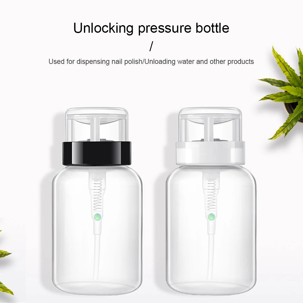

1pc 200ml Empty Plastic Nail Art Gel Polish Remover Alcohol Liquid Press Pumping Dispenser Bottle Nail Art UV Gel Cleaner Tools