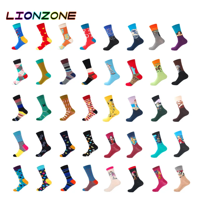 LIONZONE фирменные качественные мужские и женские Носки Happy цветные хлопковые носки