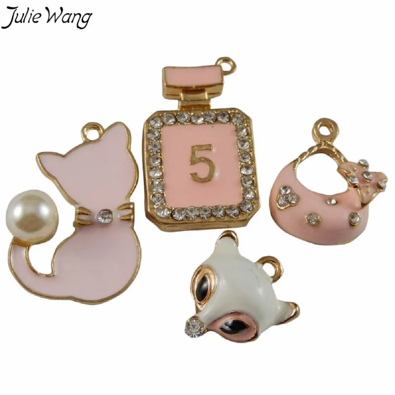 Julie Wang 12 шт. оптом романтический розовый цвет эмаль парфюм для кошек бутылка в форме лисы цинковый сплав милый Шарм DIY сумка висячий поиск