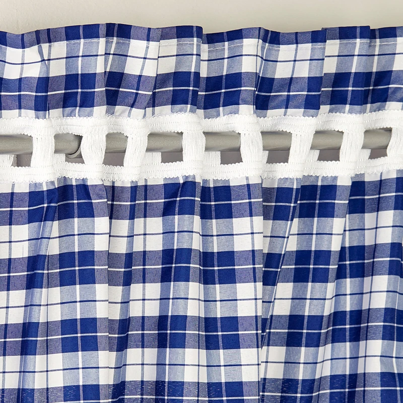 Gris europeo a cuadros de algodón de lino cortinas de encaje para sala de estar dormitorio ventana corto cortina cocina persianas Panel de Decoración de casa