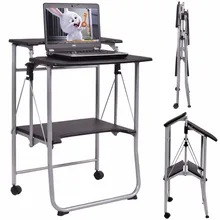 Giantex Folding Computer Desk Laptop PC Table Modern Wood Workstation Rolling Study Writing Desk with 2 Wheels Desks HW52808