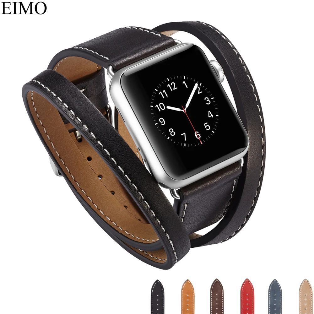 

Leather Double Tour Loop For Apple watch band 4 44mm 40mm aple watch correa 42mm 38mm watchband wrist strap Iwatch 4 3 2 1