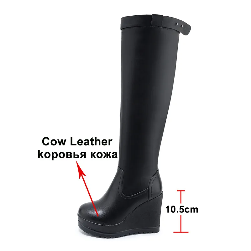 Meotina/Сапоги до колена из натуральной кожи Женские высокие сапоги на платформе и