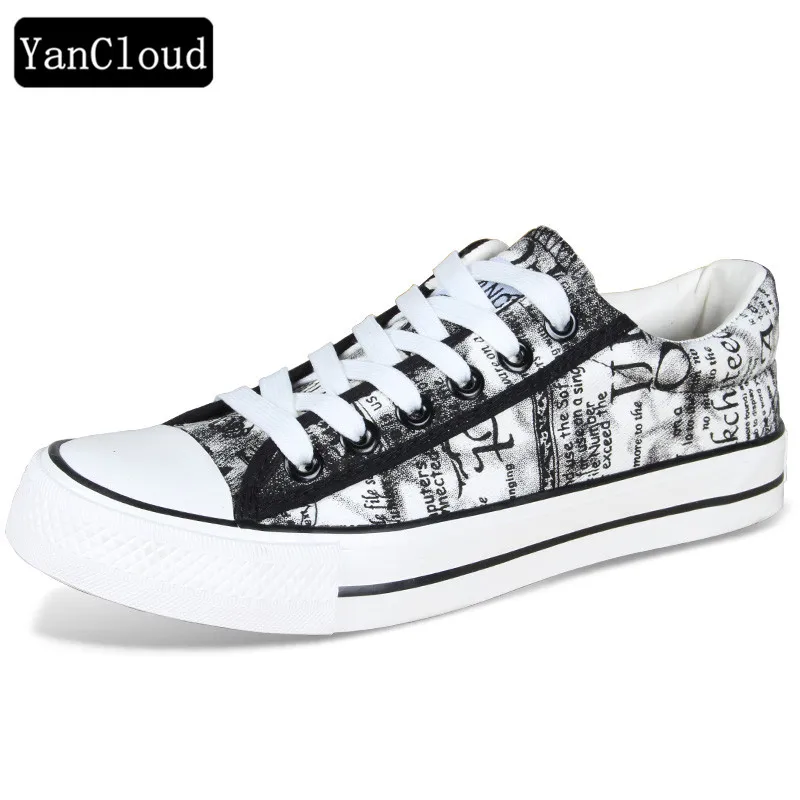 

New 2018 Summer Autumn Hand Painted Men Vulcanize Shoes Breathable High Quality Canvas Shoes Men's Flats Lace Up Footwear
