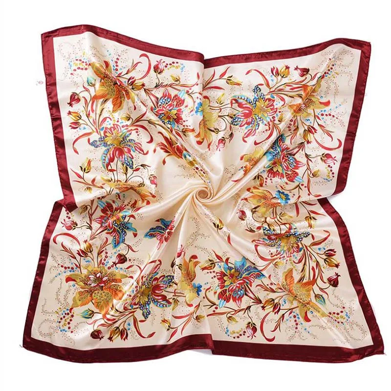 

Scarves for Women 2018 Summer High Quality Big Size Imitated Silk Scarf Shawl Fashion Women Daffodil Printed Square Scarf hijab