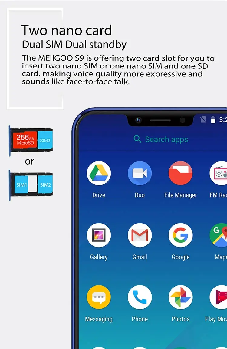 MEIIGOO S9 4GB RAM 32GB ROM MTK6750T 1.5GHz Octa Core 6.18 Inch In Cell FHD+ Full Screen Android 8.1 4G LTE Smartphone