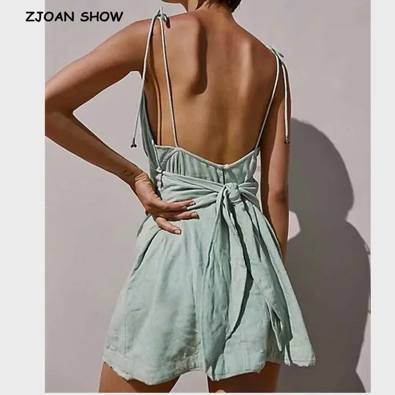 

2019 Sexy Avocado Green Tide Bow Off shoulder Dress Women Vintage Backless Beach Dress Summer Bow Sashes Mini Dress Vestidos