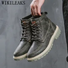 Кожаные ботинки высокого качества; сезон весна-осень; Мужская зимняя обувь; мужские Ботильоны; уличные рабочие ботинки; обувь из древесины; botas hombre