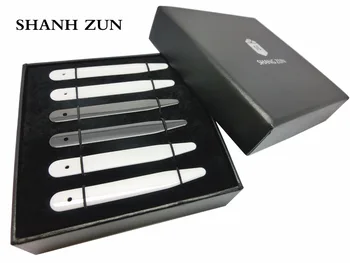 

SHANH ZUN 6pcs White Black High Polished Ceramic Collar Stays Bones Stiffeners 2.59" for Mens Gift in a Black Gift Box