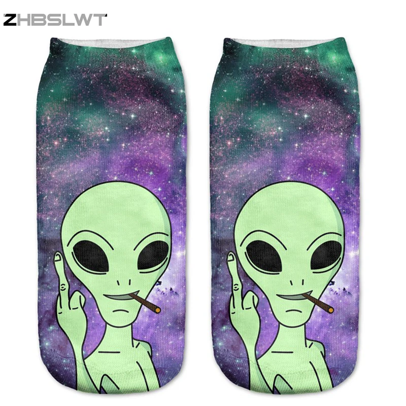 

ZHBSLWT Multiple Colors Harajuku 3D Printed Alien Women's Socks calcetines Casual Charactor Socks Unisex Low Cut Ankle Socks