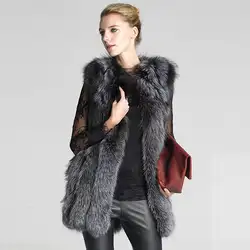 Жилет из искусственного меха, пальто Зимняя теплая Для женщин Мех животных пальто Мода 2017 г. без рукавов из искусственного лисьего Мех
