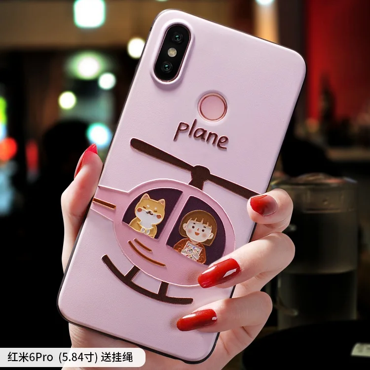 

Funny Cute animal Girls Bus and Plane embossed Relief case For Xiaomi Redmi note 5 , Redmi 6 Pro A2 lite cover case