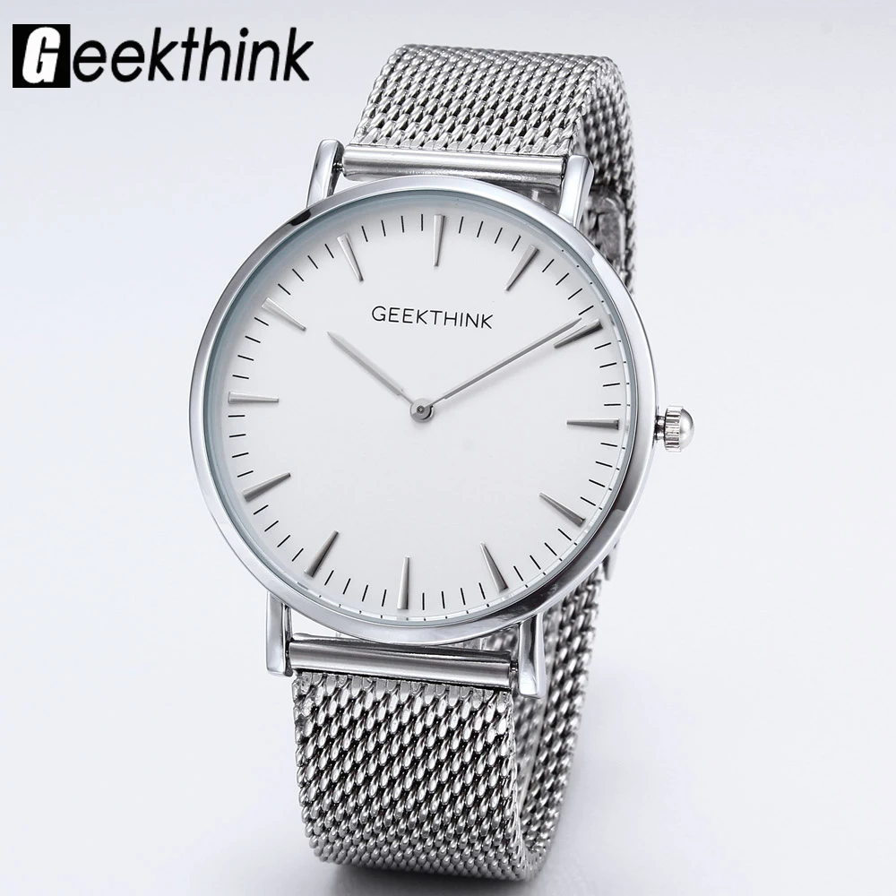 

Top Brand Luxury Quartz watches men Casual Fashion Japan Gentleman Silver stainless steel Mesh Band ultra thin clock male Unisex