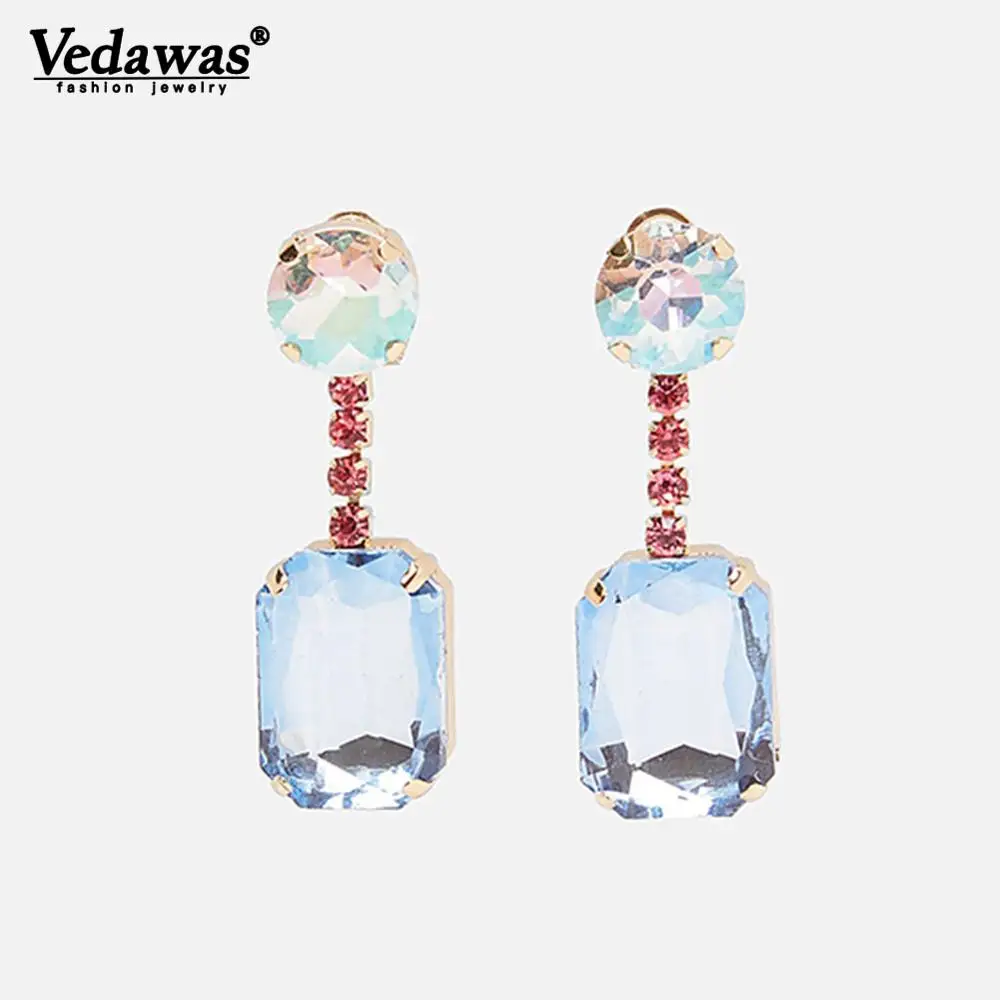

Vedawas Blue Clear Glass Drop Earrings for Women Party Vacation Gifts Accessories Red Crystal Christmas Jewelry Wholesale xg3198