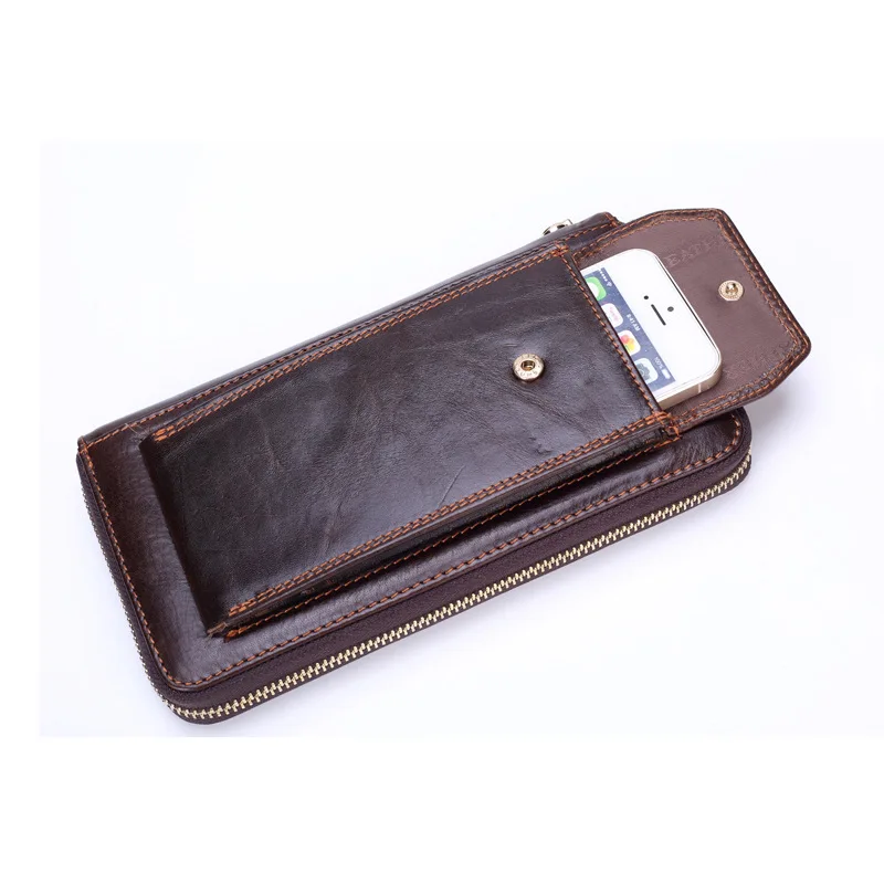 

Vintage Men's Genuine Leather Wallets Male Cowhide Zipper Retro Phone Clutch Man Natural Leather Multi-function Purse MS9028
