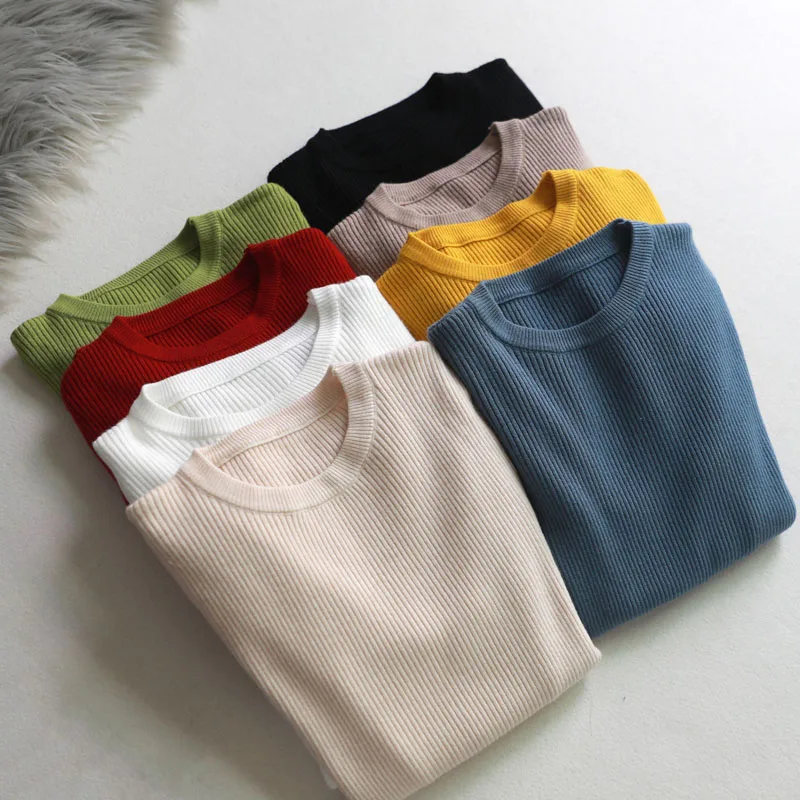 

2019 NEW thin basic o-neck spring Autumn Sweater pullovers Women Soft female Knitted Pull girl sweater long sleeve knit top