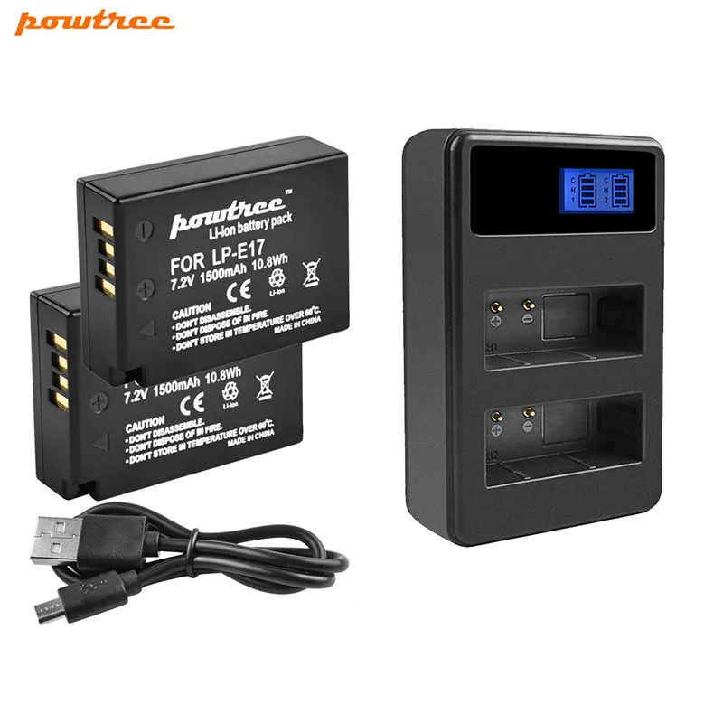 2Battery Dual Charge Powtree 1500 мА/ч, LPE17 LP E17 LP-E17 Батарея& ЖК-дисплей двойной Зарядное устройство для цифровой однообъективной зеркальной камеры Canon EOS 200D M3 M6 750D 760D T6i T6s 800D 8000D поцелуй X8i L10 - Цвет: 2Battery Dual Charge
