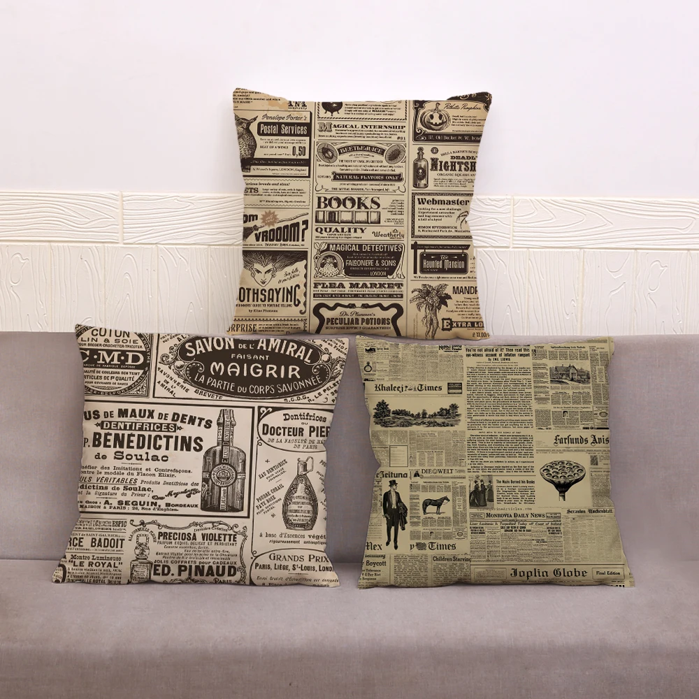 

Vintage English Newspaper Plush Cushion Cover for Sofa Home Decor Geometric Throw Pillowcase Print Pillow Case 45*45cm