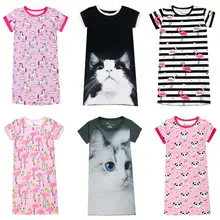 Детские летние платья с объемным рисунком кота, единорога, панды, фламинго, лебедя, ночная рубашка для девочек, детская ночная рубашка, одежда для сна для малышей