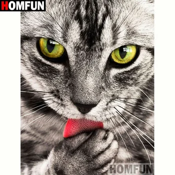 

HOMFUN Full Drill Diamond Painting "Animal cat" DIY Picture Of Rhinestone 5D Diamond Embroidery Cross Stitch Decor A19801