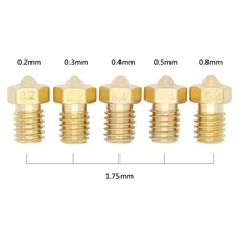 3d Printer Nozzle E3D V6 V5 J Head Brass Nozzle 0.2 0.3 0.4 0.5 0.8mm For 1.75 Or 3.0mm Supplies Extruder Drop Shipping