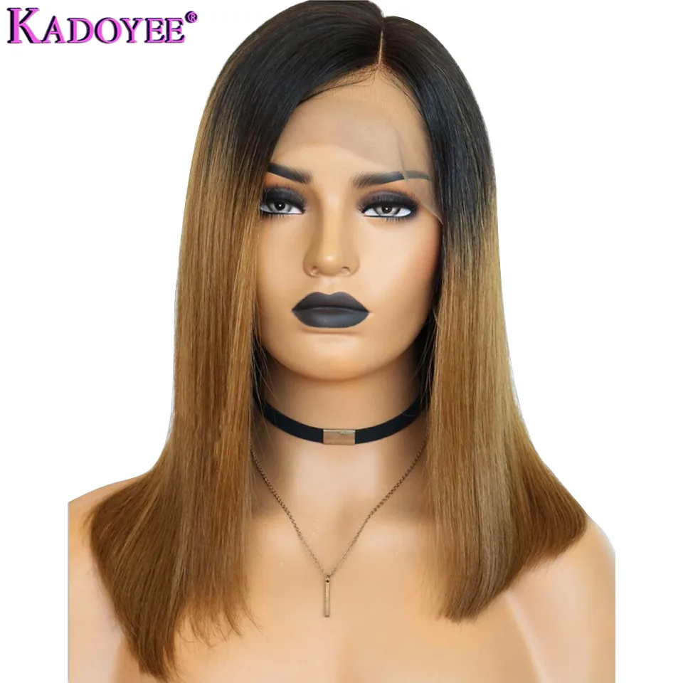 Brazilian Lace Front Human Hair Wigs Straight Short Wig Pre Plucked Remy Ombre Wig Side Part 13x4 Frontal Wig 130% 150% Density