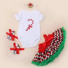 4 шт. в комплекте для новорожденных девочек Первый Второй подарок Рождественский наряд в горошек юбки в горох повязка на голову обувь для 0-24 месяцев