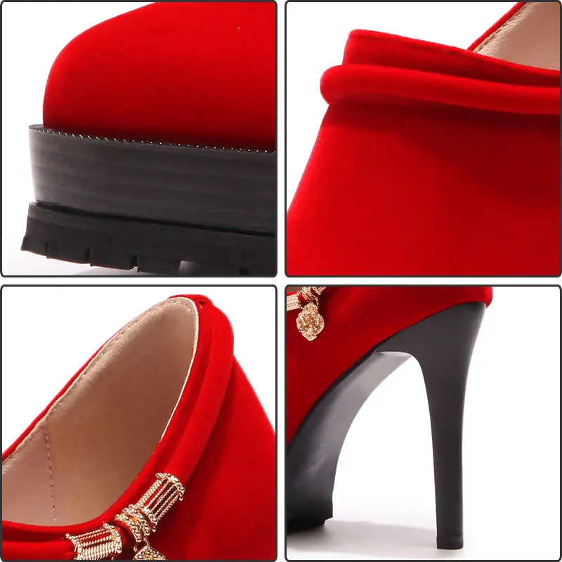 Rond Printemps De Talons automne À Hauts Black Chaussures Classique Métal Pompes Femmes Chaîne red Élégant Base Mariage En Fanyuan Bout Partie 7T5qx