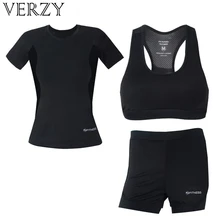 Для Женщин Йога набор твердых природных красочные дышащий Фитнес нейлон Запуск костюм летний бюстгальтер комплект 3 предмета женские с короткими рукавами