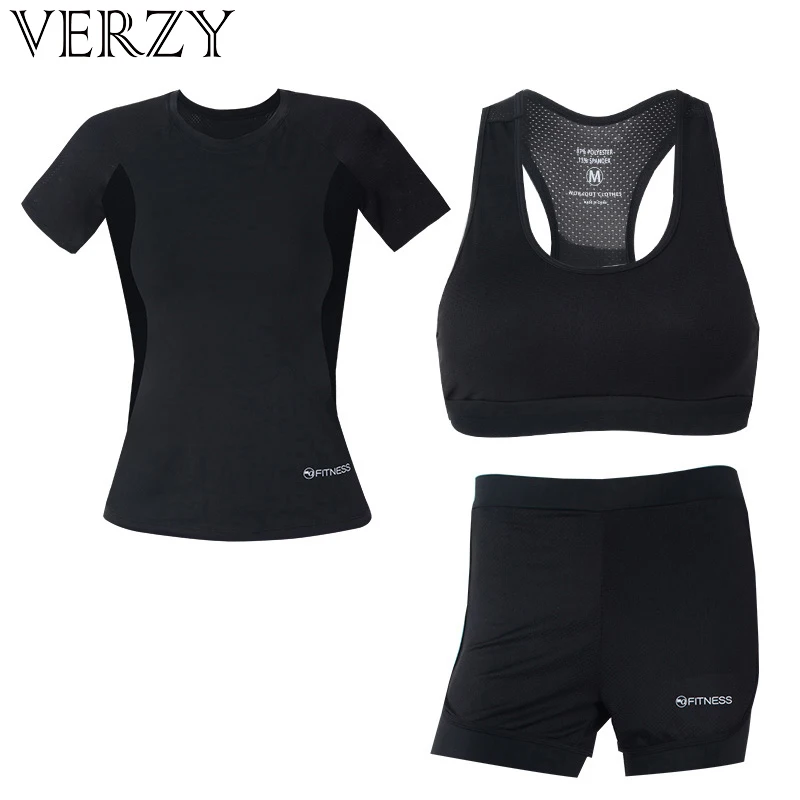 

2018 Women Yoga Set Solid Natural Colourful Breathable Fitness Nylon Running Suit Summer Bra Set 3 Piece Female Short-Sleeved