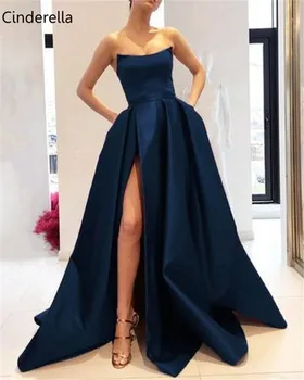 Cinderella Custom Made Scoop Sleeveless A-Line Floor Length High Quality Satin Evening Dresses vestidos de fiesta de noche Cinderella Custom Made Scoop Sleeveless A-Line Floor Length High Quality Satin Evening Dresses vestidos de fiesta de noche