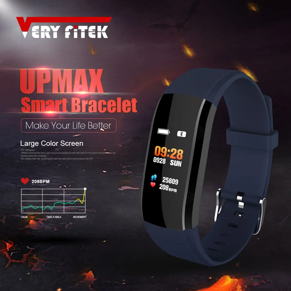 

UPmax Smart Bracelet Music Control Fitness Tracker Blood Pressure Heart Rate Monitor Wristband Smart band For Android IOS