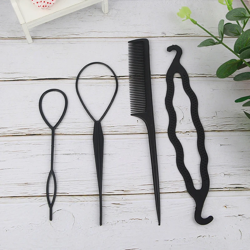 4Pcs Fashion Lady French Hair Braiding Tool Women Weave Braider Roller Hair Sponge Plait Twist Styling Tool Diy Holder Clip