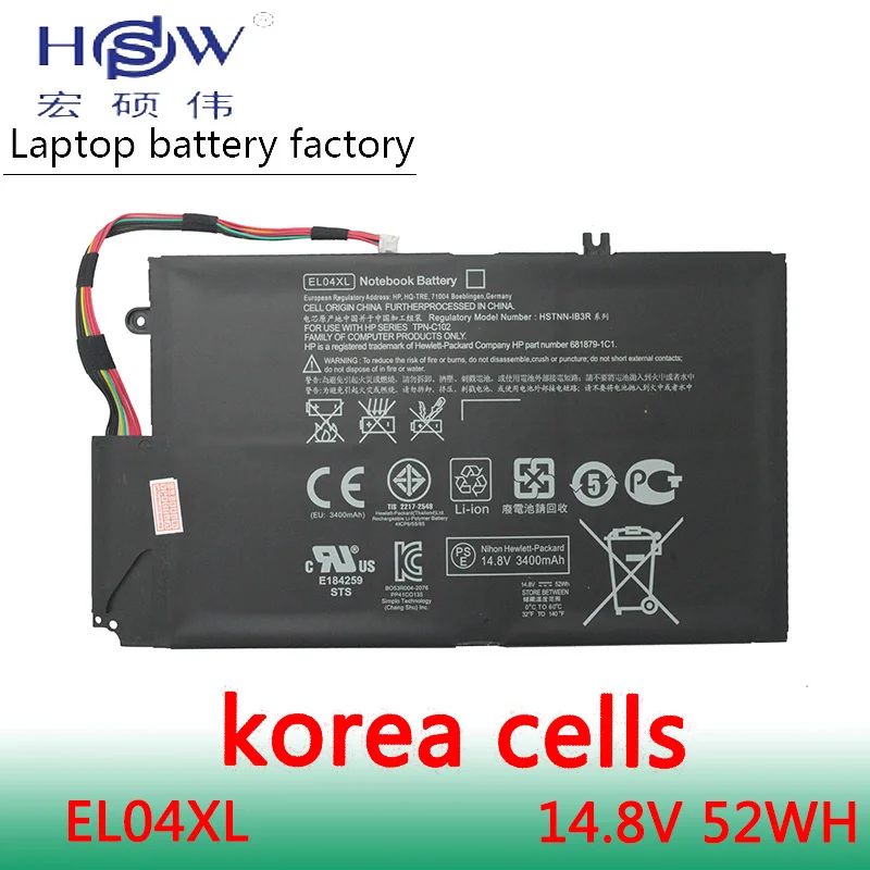 

HSW 52wh 14.8V Battery for HP EL04XL TPN-C102 HTSNN-UB3R IB3R for ENVY 4 681879-1C1 681949-001 EL04XL HSTNN-IB3R TPN-C102 4-1001